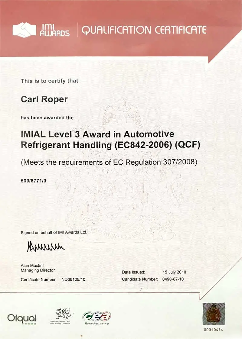 F-Gas qualification certificate